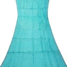 Vintage Blue Sarees 100% Pure Silk Hand Embroidered Sari 5YD Decor Craft Fabric