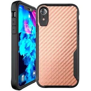 Carbon Fiber Pattern Slim Case for iPhone Xr , Shockproof - RoseGold - Picture 1 of 9