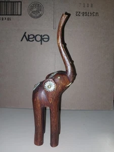 hand carved wooden elephant figure with decals - Picture 1 of 5