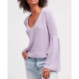 Suéter Free People Cuello en V Manga Larga Campana Púrpura Tejido Pullover S - Imagen 1 de 9