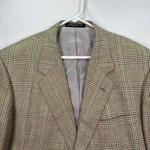 Hickey Freeman Blazer Mens 46R Brown Glen Plaid Sport Coat 2-Button - Picture 1 of 9