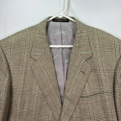 Hickey Freeman Blazer Mens 46R Brown Glen Plaid Sport Coat 2-Button - Image 1 of 4