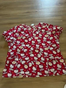 Camisa Médica Vintage Y2K 2006 Sanrio Hello Kitty Cuello en V Para Mujer Talla 2X Bonita - Imagen 1 de 12