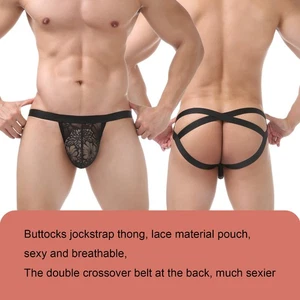Men Jockstrap Sexy See-Through Panties Thongs Strings Underwear Gay Panties Lace - Picture 1 of 26