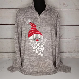 NorthStyle Christmas Sweater Women's 2X Grey Embroidered Red & White Santa - Picture 1 of 11
