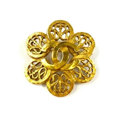 CHANEL 95A COCO CC Logo Brooch flower Gold  Vintage Authentic JAPAN - Image 1 of 4