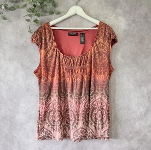 Blusa para mujer Axcess XL naranja azteca occidental babydoll manga gorra pulóver top - Imagen 1 de 5