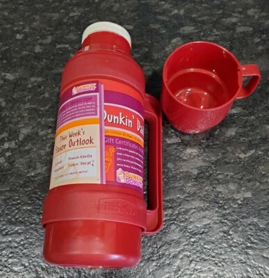 Dunkin Donuts Red Burgundy Thermos Brand 1 Liter For Coffee Daily Brews - Image 1 of 4