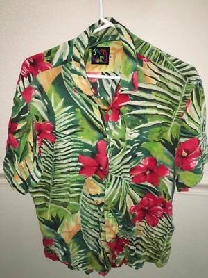 MENS JAMS WORLD GREEN RED WHITE RAYON HAWAIIAN ISLAND ALOHA SHIRT SIZE M 42" - Image 1 of 4
