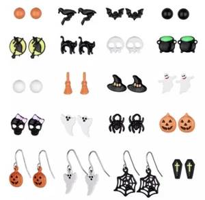 20 Pairs Small Halloween  Metal Stud and Drop Earrings - Picture 1 of 2