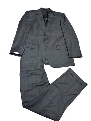 Jos A Bank 42R 36x29 Black Pinstripe 100% Wool Mens Jacket Pants Suit - Image 1 of 4