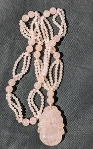 Stunningly Beautiful Chinese Antique/Vintage Hand Carved Rose Quartz Necklace - Picture 1 of 9