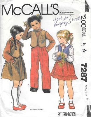 Vintage McCall's Sewing Pattern 7287 Children's Vest Pants Skirt Transfer Size 5 - Image 1 of 2