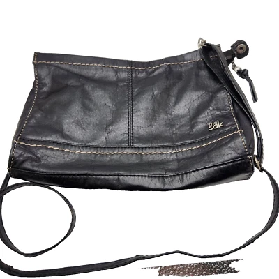 Клатч через плечо SAK кожаный трехсторонний износ черная сумка маленькие карманы винтажный - Изображение 1 из 4