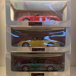 Paquete de modelos UT: 1:18 Porsche Boxter ROJO + 911 996 descapotable AMARILLO + cupé VERDE - Imagen 1 de 24