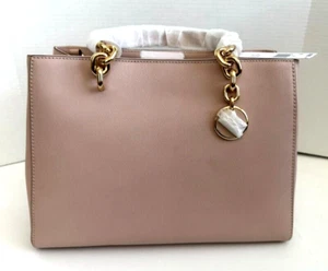 MICHAEL KORS CYNTHIA BLOSSOM PINK GOLD SAFFIANO LEATHER MD SATCHEL BAG NWT - Picture 1 of 7