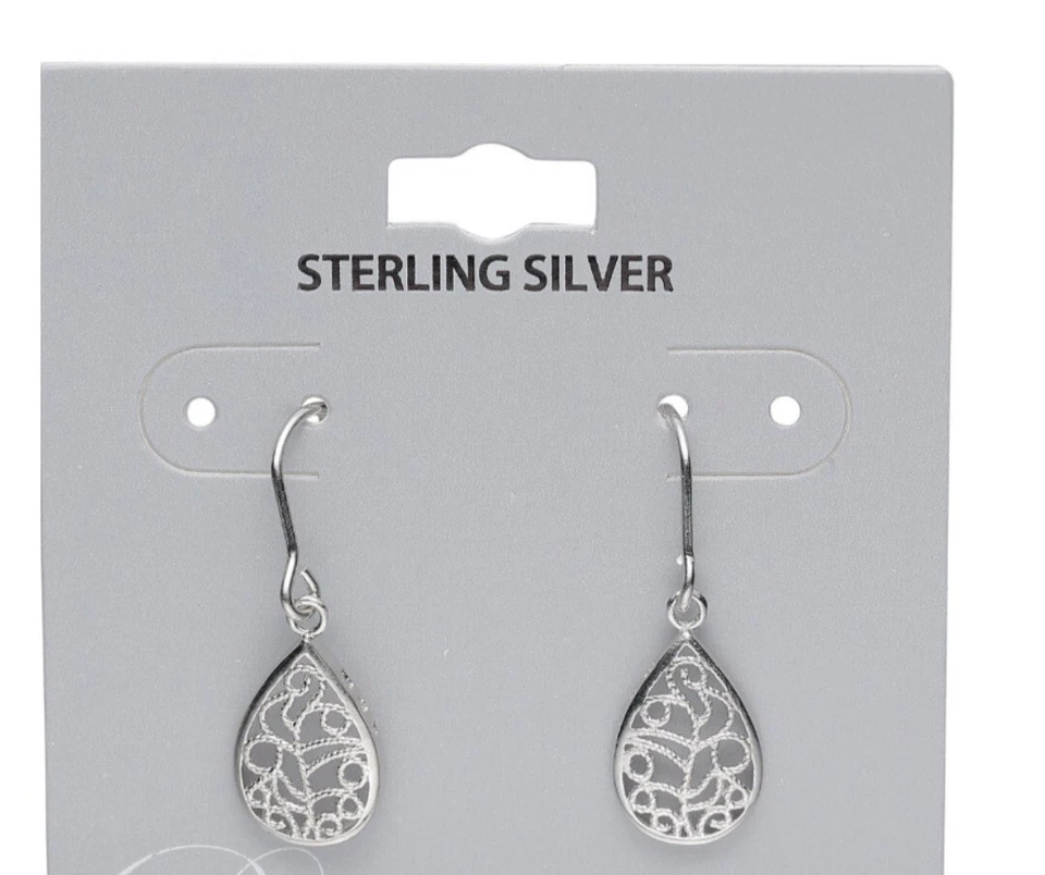 Brilliance Fine Jewelry 925 Sterling Silver Filigree Teardrop Earrings