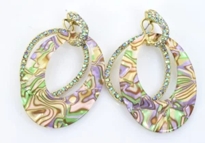 Heidi Daus Multi Stone Drop Earrings - Gold Tone with Abalone - Picture 1 of 5