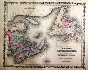 1820.Orig.Gogr.Map New Brunswick.Nuova Scotia,NewFoundland.Princ.Edwar1.Jhnson's - Bild 1 von 3