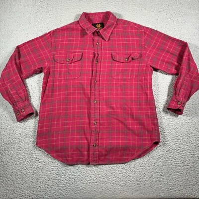 Рубашка Builtrite фланелевая на пуговицах мужская размер средний розовая клетчатая с двойными карманами - Изображение 1 из 4