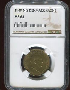 1949 Denmark 1 Krone | NGC MS64 | KM 837.1 | Free Shipping