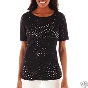 Worthington Short-Sleeve Laser-Cut Top Size L New MSRP $44.00 - Picture 1 of 1