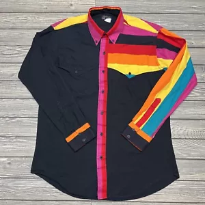 Vintage Ruddock Bros Western Long Sleeve Button Up Shirt Sz L Made in USA Black - Picture 1 of 5
