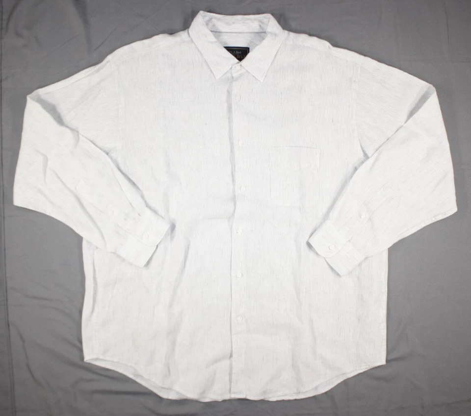 Jos. A. Bank Shirt Men's XL 100% Linen Reserve Button Vertical Pinstripe Beige - Image 1 of 4
