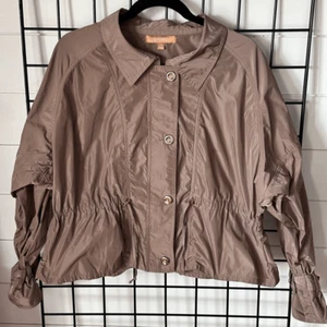 Ellen Tracy Button Front Military Jacket Womens XL Tan Peplum Cinched Casual - Picture 1 of 14