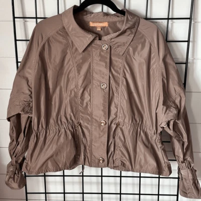 Ellen Tracy Button Front Military Jacket Womens XL Tan Peplum Cinched Casual - Image 1 of 4