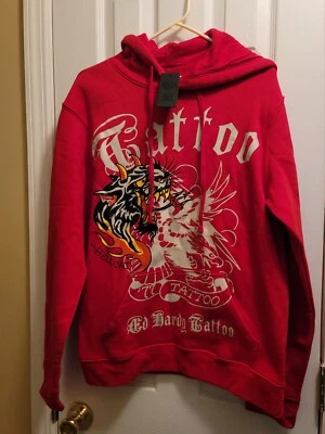 Sudadera con Capucha ED Hardy Tatuaje Tigre Llameante Para Hombre Nueva con Etiqueta Roja Foto 1 de 4