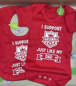 Arsenal FC Personalised Football Novelty Vest BabyGrow Bib Gift Set FREE P&P - Picture 1 of 21