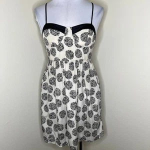 Bar lll Mini Bustier Dress Medium Black Beige Polka Dot Racerback Mini Smocked - Picture 1 of 8