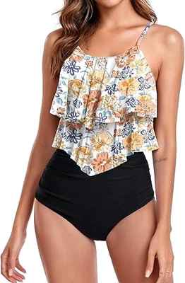 2 Piece Tummy Control High Waist Bikini Swimsuit Swim Dress Cups B-C Size L 14 - Image 1 of 4