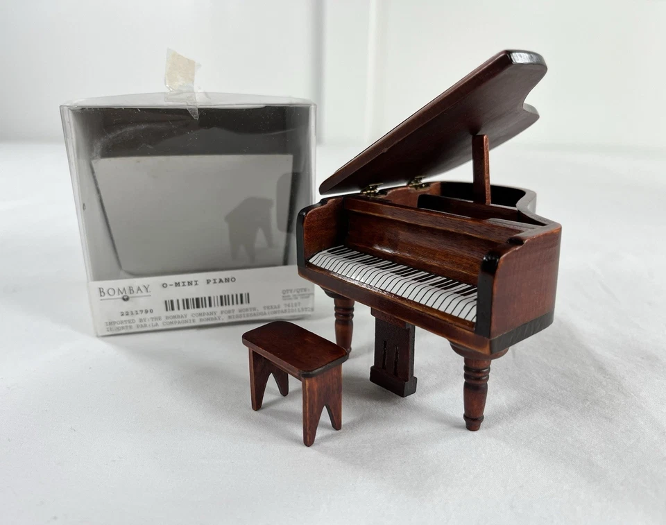 Piano de cola miniatura Bombay Dollhouse 1:12 con taburete caoba vintage con caja C1108 Foto 1 de 4