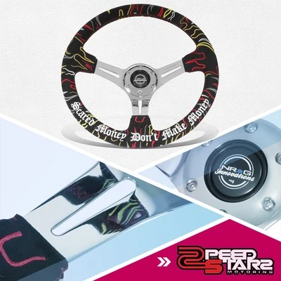 NRG 3 in Deep Dish Universal Black Suede Chrome Spoke Reinforced Steering Wheel - Image 1 of 4