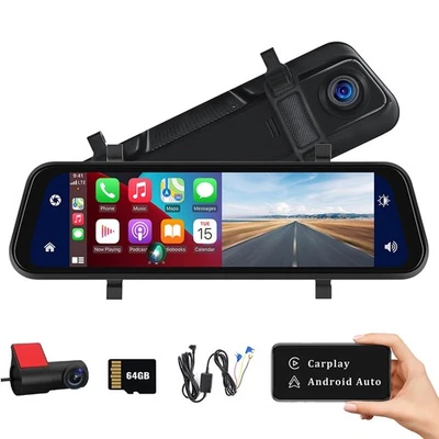 Espejo retrovisor delantero 4K Dash Cam 10 pulgadas IPS pantalla táctil Carplay 64 GB coche DVR Foto 1 de 4