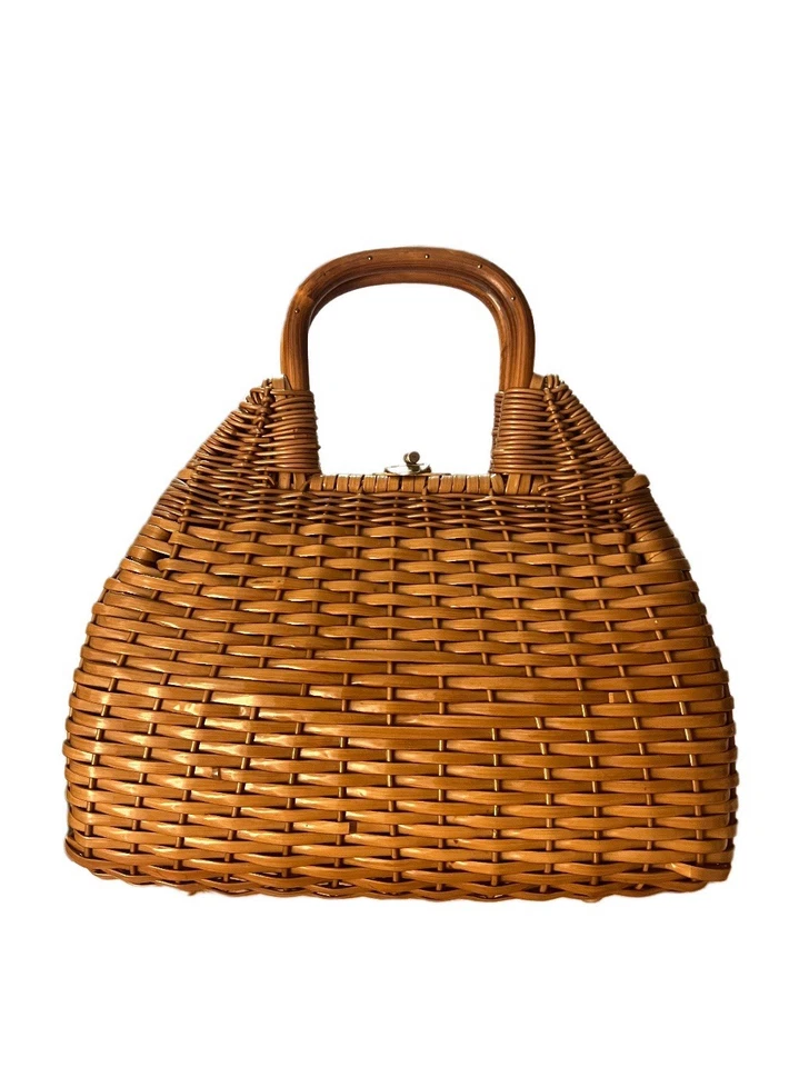 Bolso de mano tejido marrón vintage hecho a mano en Hong Kong británico Foto 1 de 4