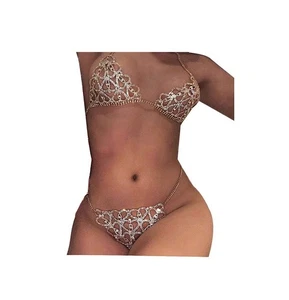 Glitzernde Strass Unterwäsche Set Kristall G-String Tanga Shinny Höschen und BH... - Bild 1 von 6