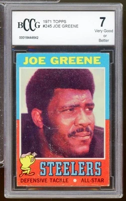 Tarjeta de novato 1971 Topps #245 Joe Greene BGS BCCG 7 muy buena+ Foto 1 de 2
