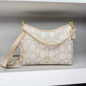 Bolso de hombro Coach Laurel en lona de firma boceto CBH87, dorado/marfil - Imagen 1 de 9