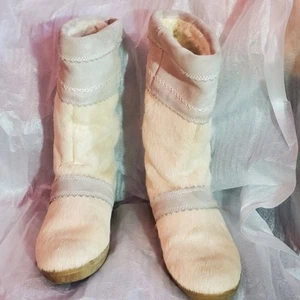 TECNICA Made In Italy Women's Leather Fur Cream Wedge Boots Size EU39/US8 - Picture 1 of 10