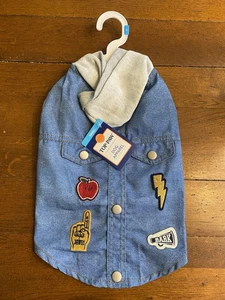 NEW Top Paw Dog Blue Denim Patch Gray Hoodie Jacket Small - Picture 1 of 4