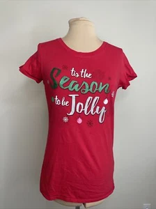 Camiseta de Navidad roja navideña para mujer talla M adornos alegre es la temporada - Imagen 1 de 9