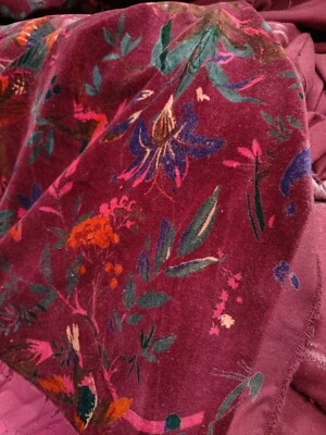 Bird Printed Beautiful Soft Velvet Fabric Indian Running Upholstery Fabric Yard - Image 1 of 4