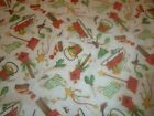 Holiday Items on Cream colored  Cotton Fabric (44" Wide x 36" long)