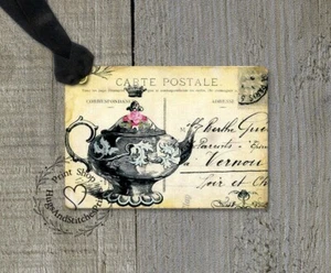 Hängeetiketten FRANZÖSISCHE PARIS TEEKANNE POSTKARTENANHÄNGER oder MAGNET #47 Geschenkanhänger - Bild 1 von 9