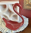 Vtg Ceramic Swan Towel Wash Cloth Holder Burgundy Red Table Decor MCM Art Deco