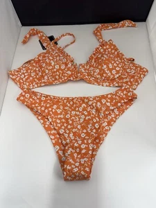 Bikini Zaful con aros corte alto dos piezas - floral naranja - talla 4 pequeño - nuevo - Imagen 1 de 13