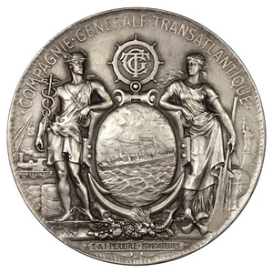 France médaille 1974 Compagnie Générale Transatlantique Services Postaux argent - Picture 1 of 3